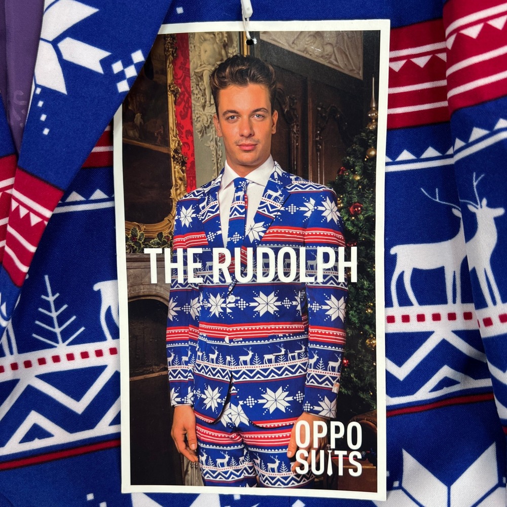 OppoSuits The Rudolph Reindeer Fair Isle Suit Men 42 Blue Holiday NWT Party Bold